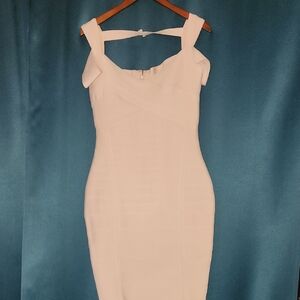 Chic White Midi Sheath Dress with Wide Strap Detail